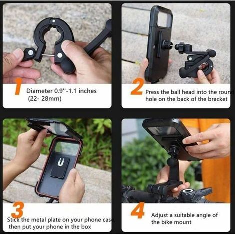 1 Support Téléphone,360° Rotation,Étanche,Moto,Vélo,Scooter (1/4)