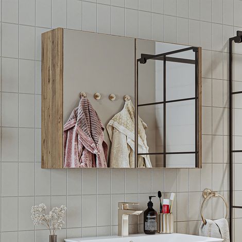 Roomart ATRIA-85 Spiegelschrank Bad 80 cm breit, Anthrazit-Eiche