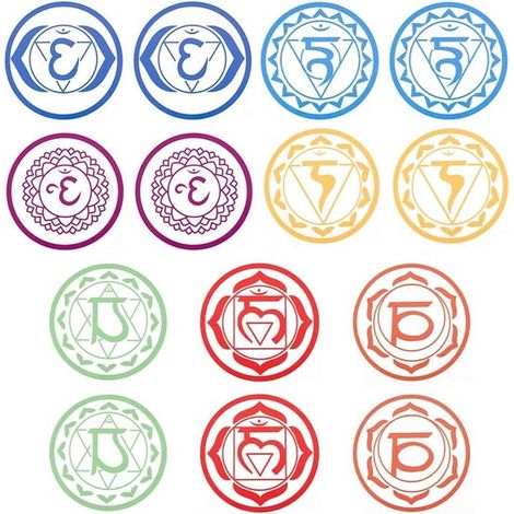 14 stickers muraux représentant les sept chakras, 17 cm de diamètre, imperméables et autocollants, décoration murale pour le yoga et la méditation, symboles de santé (1/5)