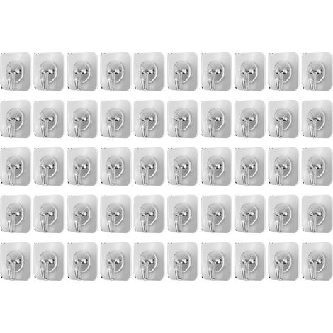 50 Crochets Adhésifs Transparents pour Mur, Multipurpose, Accroche Solide - Cuisine, Salle de Bain, Bureau (1/5)