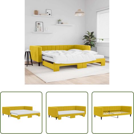 vidaXL Sofa-Bett - Tagesbett Ausziehbar mit Matratzen Gelb 100x200 cm Samt (1/5)