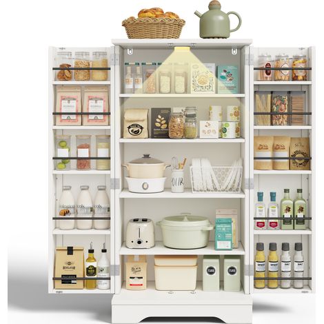 CHICFURN Credenza cucina 120 x 60 x 40 cm bianca in MDF, LED con sensore, contenitore integrato (1/5)