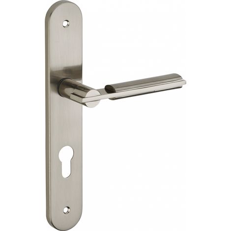 Thirard – Poignée de porte d'entrée à cylindre Gaia – Acier embouti nickelé brossé – Entr'axe 195 mm – Dimensions carré 7 mm
