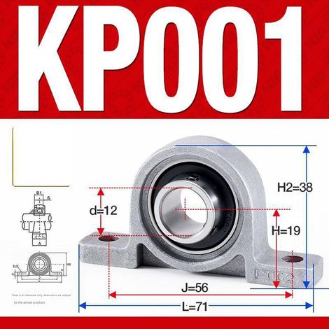 Satz mit 4 KP001 Stehlagern aus Zinklegierung – Vertikale Lagerstütze, 12 mm Bohrung, für Maschinen und Getriebe, Silber (1/4)