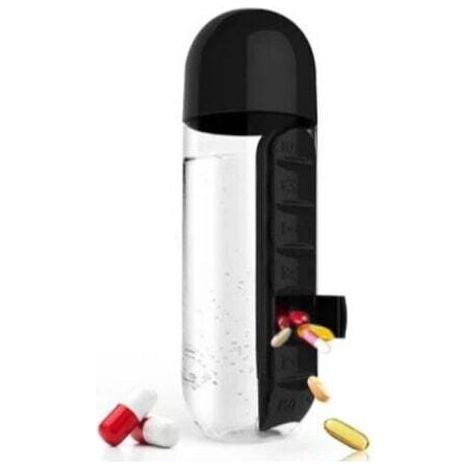 QORVA-Bouteille d'eau de sport avec insert Organisateur de boîte quotidienne de 7 jours Verre à boire de qualité alimentaire de qualité médicale NOIR (1/4)