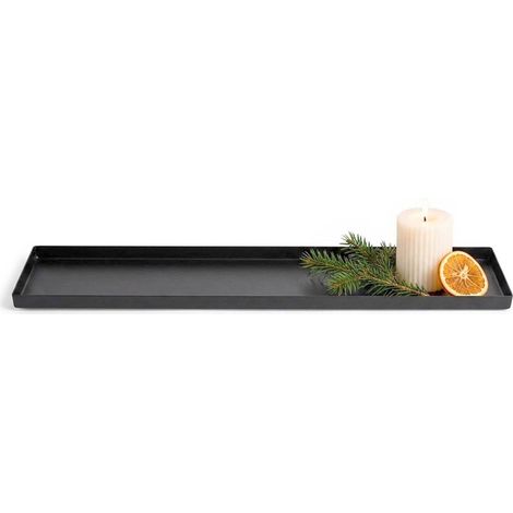 Metall Kerzentablett schwarz matt rechteckig mit Füßen - 100 x 17 cm - XL Deko Tablett lang im modernen Industrial Stil