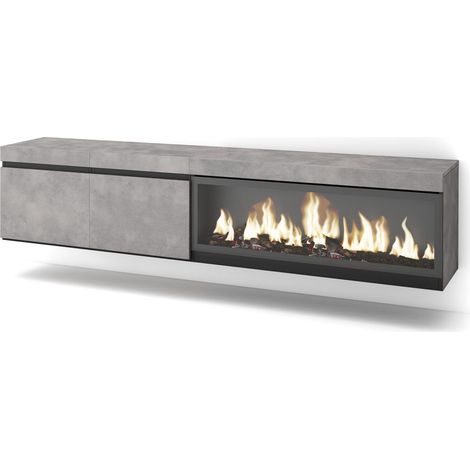 Skraut Home - Meuble TV, Banc Télé, Grand espace de Rangement, 210, Pour les TV jusqu'à 80", Cheminée électrique XXL, Suspendu, Mural, Style moderne, Gris Ciment (1/5)