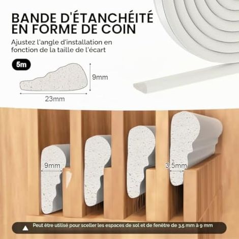 Joint Fenetre Isolation, 5m Joint Fenêtre et Porte de Mousse Adhésive, Bande Caoutchouc Antichoc, Boudin PVC Cadre Porte,Isolation du bruit et Froid, pour Joint porte entree, Fenetre (Blanc) (1/4)