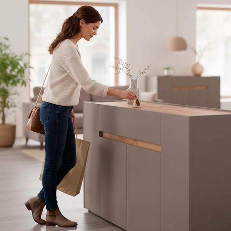 Credenza Moderna Madia Con 4 Ante E 1 Cassetto Mobile Contenitore Sala da Pranzo Soggiorno Design Senza Maniglie Elegante Capiente 170 x 85 x 40 Cm - Colore: Noce