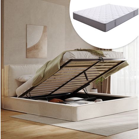 Bett Doppelbett Stauraum 180x200 Chenille Beige OKMYHOME (1/5)