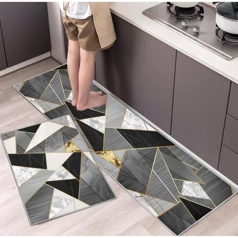 Lot de 2 tapis de cuisine antidérapants 40x60+40x120 cm – velours absorbant eau & huile, résistant à la poussière (1/4)