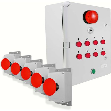 Système identification alerte sans-fil 300m - 5 boutons coup de poing / Sirène / Flash / LEDs / Bouton d'arrêt (DA600+) (1/5)