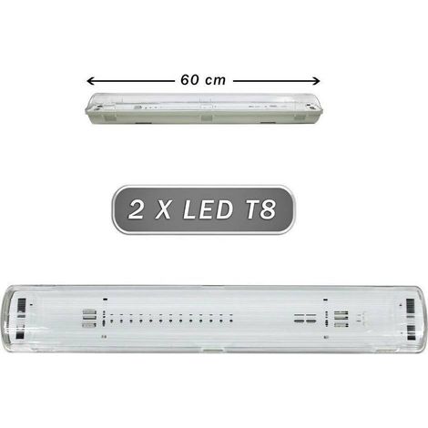 Trade Shop - Luz De Techo Estanca 2 Tubo Led De Neón T8 G13 60 Cm Techo De Pared Ip65 T8-60s - (1/5)