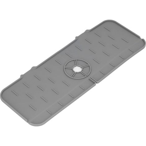 Tapis absorbant pour robinet, lavable et réutilisable, en silicone, pour évier et plan de travail, idéal pour la cuisine, la salle de bain et les camping-cars (45 x 14 cm, gris). (1/5)