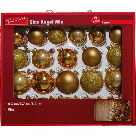 TrendLine Weihnachtskugeln aus Glas Ø 5/ 5,7/ 6,7 cm gold 42 Stück Christbaum- & Feiertagsschmuck (1/3)