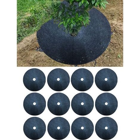 12 tapis de protection contre les mauvaises herbes pour arbres - Anneaux de paillis, tapis de protection en tissu non tissé, toile de paillage pour jardin, anneaux ronds de protection contre les mauva (1/5)