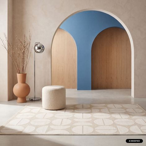 Tapis intérieur/extérieur contemporain motifs géométriques crème et beige polyester recyclé Megan 160 x 230 cm (1/5)