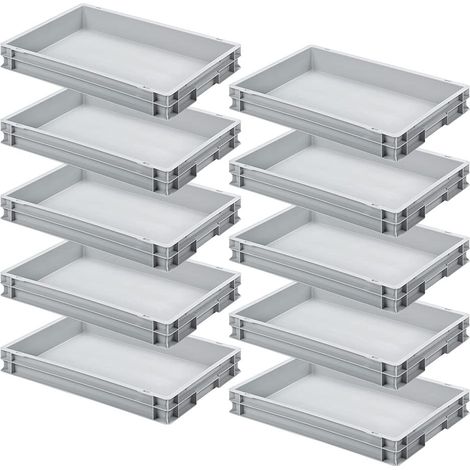 BRB 10x Eurobehälter mit 2 Griffleisten, LxBxH 600x400x75 mm, grau