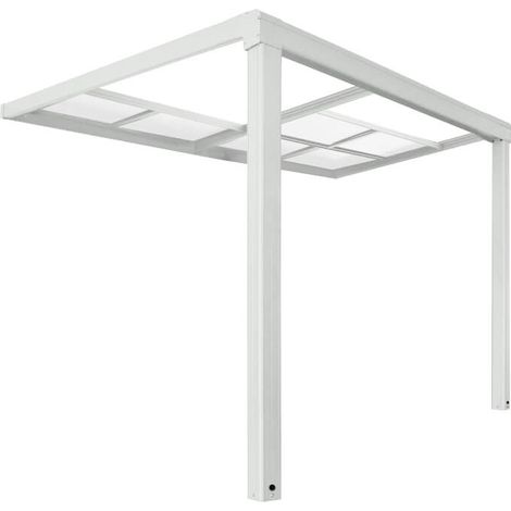 Home Deluxe – Toit de terrasse coulissant 290 x 295 x 233/272 cm – Panneaux alvéolaires polycarbonate – Résistant aux intempéries – Aluminium blanc