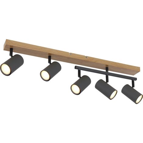 Barre de spots de plafond aspect bois 5x GU10