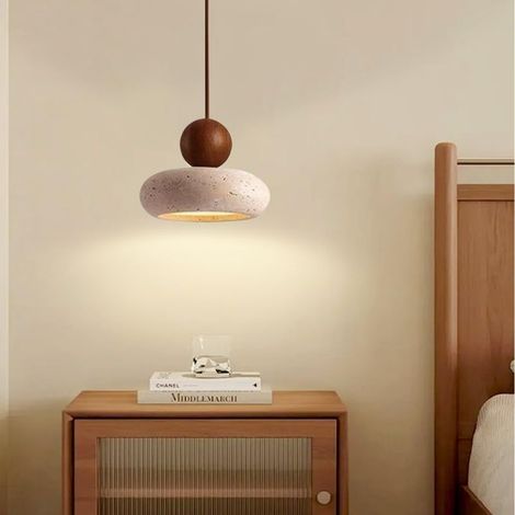 Lampe Suspendue En Travertin Jaune Led Style Wabi-Sabi Suspension Bois Massif Boule Ronde Lampe À Suspension En Pierre Naturelle Lustre Petit Lampe De Chevet Chambre Salon(15Cm) (1/5)