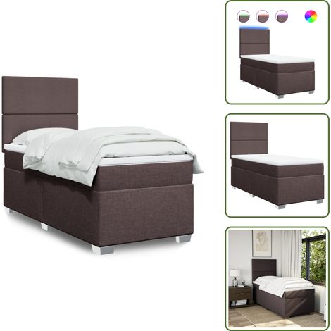 Sommier à lattes de lit avec matelas Marron foncé 100x200 cm - Lit Plateforme - Lit Double - Lit Design - Matelas À Ressorts Ensachés - Éclairage Led (1/5)