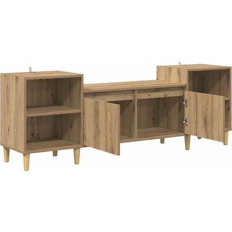 Mobile porta TV rettangolare rustico per soggiorno pratico contenitore stile moderno 160 x 35 x 55 cm legno di rovere lavorato a mano 020052697