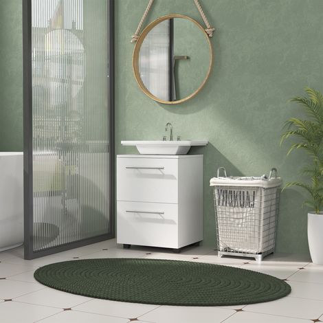 Armoire de salle de bain - Lavabo avec tiroir - Panneau en particules - compact - blanc - Pratique (1/4)