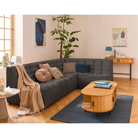 Ellie - 4-sitzer modulares ecksofa beidseitig montierbar aus strukturiertem samt - grau (1/5)