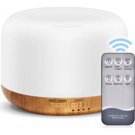 1 Diffuseur d'huiles essentielles, 300 ml, ultrasonique, télécommande, minuterie, arrêt automatique, lumière LED 7 couleurs (1/5)