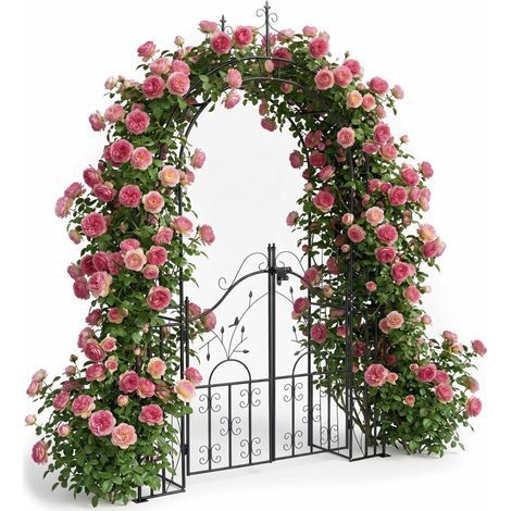 Rosenbogen aus schwarzem Metall mit Tor – 235 x 144 x 45 cm (1/5)