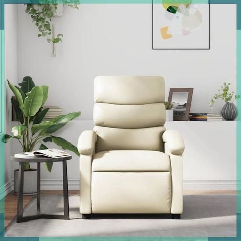 371714 Fauteuil Inclinable Similicuir Crème 70x92x99,5cm Mousse Polypropylène 110kg (1/5)