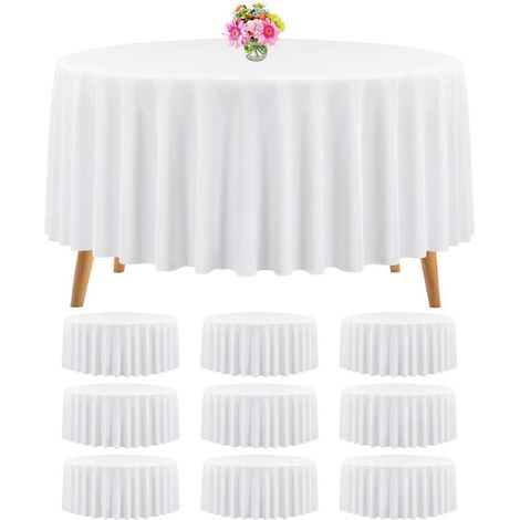 Lot de 10 nappes rondes 305 cm blanc polyester lavable pour mariage, fête, banquet