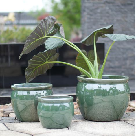 Pot de fleurs en céramique Ø 23 cm bleu-vert ancien, émaillé brillant, avec drainage FloraGrace (1/5)