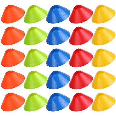 Lot de 25 cônes de football de couleurs assorties, en PE, pour l'entraînement d'agilité - Durables et sûrs (1/5)