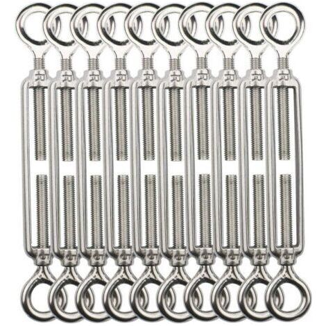 Tendeur Fil De Fer,M5 Tendeurs De Fil,Tendeur De Cable Crochet Et Crochet,Tendeurs De Cable En Acier Inoxydable 304,Utilisé Pour Cordes À Linge,Suspendre,Cable De Garde Corps -10 Pièces OO (1/4)