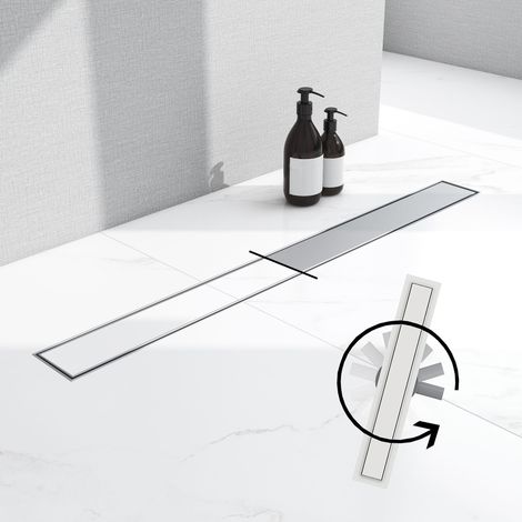 AICA caniveau de douche en acier inoxydable italien 2 en 1+siphon 360°, siphon de drainage au sol en carrelage, réglable en hauteur avec désodorisant – 100 cm (1/5)