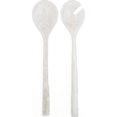 Couverts à Salade en Résine Blanche et Acier Inoxydable Doré 33 x 7,6 x 2,5 cm - PANGIVO (1/3)