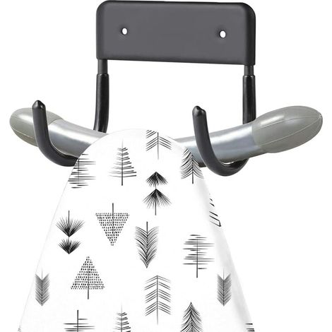 Wall-mounted ironing board hook, metal ironing board holder, sturdy wall-mounted ironing board rack, suitable for small and large ironing boards, with a coat hook (black)