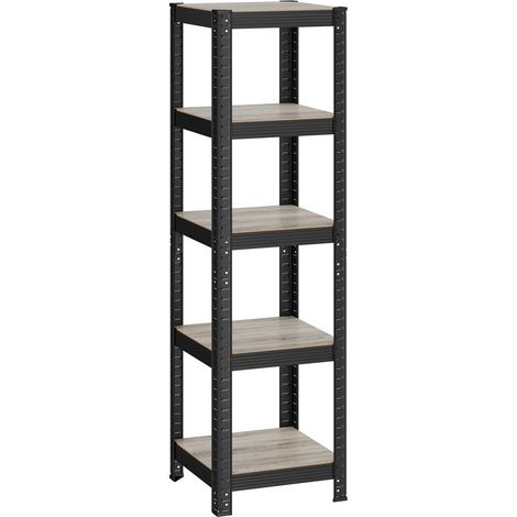 Étagère de Rangement à 5 Niveaux, 37 x 37 x 150 cm, Capacité 400 kg, Planches Réglables, Style Naturel, pour Cuisine, Salon, Grège et Noir (1/5)