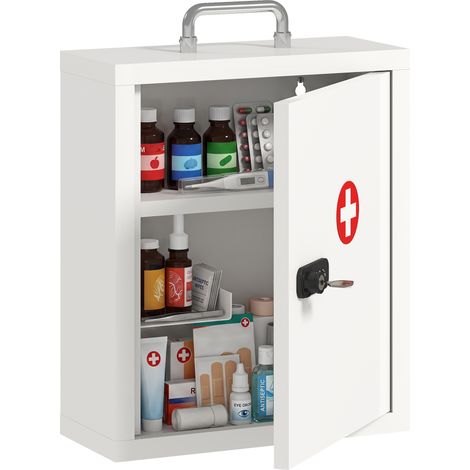 HOMCOM Medicine Cabinet, Medical Cabinet w/ Combination and Key Lock, White (1/5)