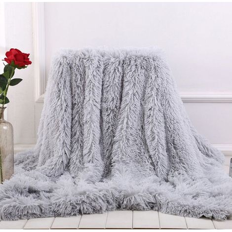 Couverture à poils longs super douce,130x160cm élégante et confortable, en fausse fourrure, pour canapé, chaise et lit,Gris1 (1/5)