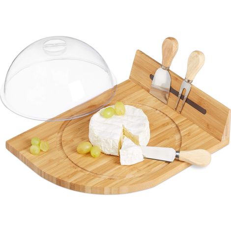 Plateau bambou, cloche à fromage, couteau parmesan, fourchette, couvert, barre aimantée, nature, plastique, métal, One size (1/5)
