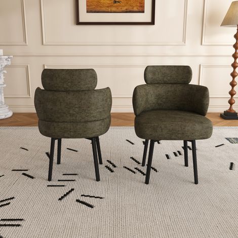 Chaise de salle à manger pivotante à 360° avec accoudoirs, tissu vert olive, dossier incurvé et assise rembourrée, idéale pour salon ou coiffeuse – CHICFURN (1/5)