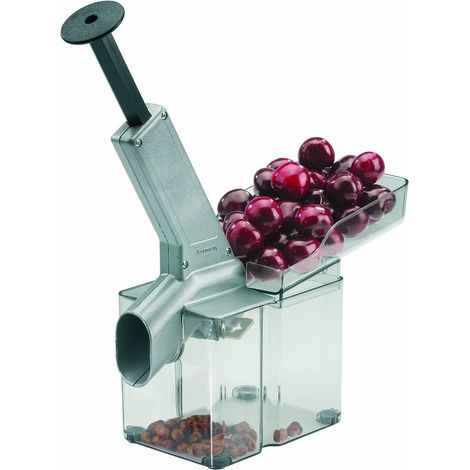 Dénoyauteur à Cerises avec Goulotte inclinée et grande Boîte à Noyaux, Plastique/Acier Inoxydable/Aluminium, Argenté/noir/transparent, 40702260 (1/2)