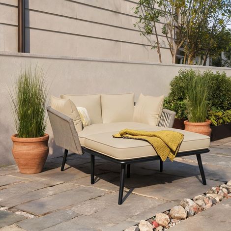 Chaise longue de jardin en métal tissé avec coussins lavables (1/5)