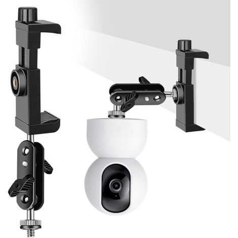 Support Camera Exterieur, Support Moniteur Caméra Pince Clamp Rotatif 360 Degrés Caméra Surveillance Fixation Clip avec Filetage 1/4" Adaptateur, Flexible Moniteur Clip pour Intérieur Extérieur (1/5)