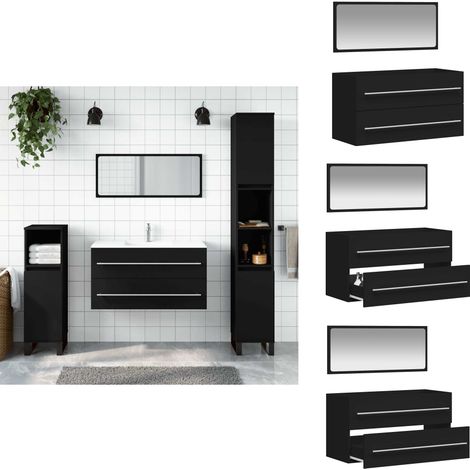 Armoire de salle de bain avec miroir noir bois d'ingénierie - Meuble De Salle De Bain - Armoire Salle De Bain - Miroir Salle De Bain - Rangement Salle De Bain - Armoire Murale (1/5)