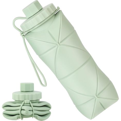 Bottiglia da viaggio pieghevole in silicone, 600 ml (20 oz), riutilizzabile, a prova di perdite, senza BPA, verde