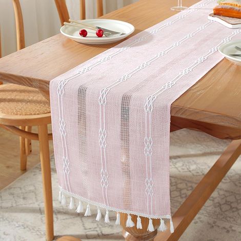 Tischläufer aus Leinen mit Quasten – Waschbare Tischdekoration für Möbel, Weihnachten, Partys, Küche, Couchtisch, Feiertage, Geburtstage und Restaurants (160 x 33 cm, rosa)